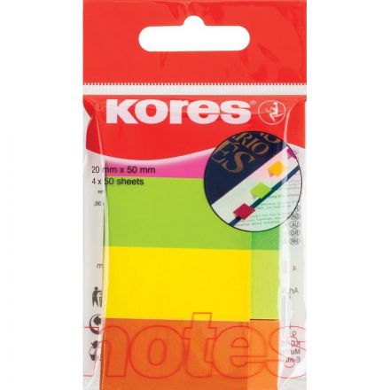 Клейкие закладки Kores бумажные 4 цвета по 50 листов 20х50 мм