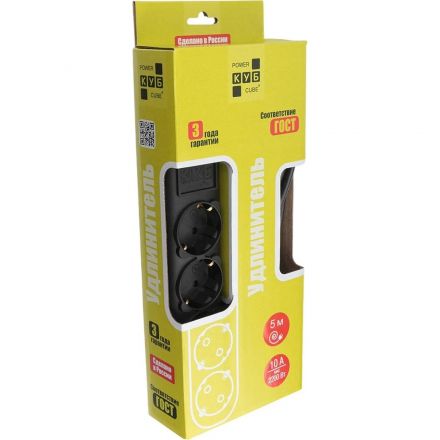 Удлинитель Power Cube 4р/5м без выкл 16А черн (PC-2B-5M)