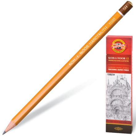 Карандаш чернографитный KOH-I-NOOR 1500, 1 шт., 5H, корпус желтый, заточенный, 150005H01170 Карандаш чернографитный KOH-I-NOOR 1500, 1 шт., 5H, корпус желтый, заточенный, 150005H01170