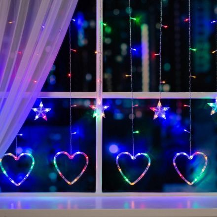 Электрогирлянда Бахрома 2.4x0.9 м Сердце,IP20,186LED,мульт,8 реж 4356976