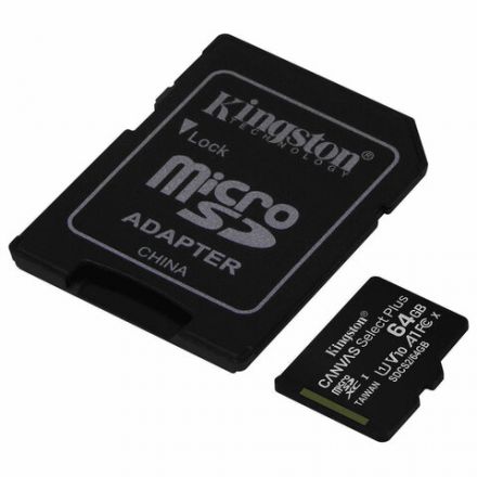 Карта памяти microSDXC 64 GB KINGSTON Canvas Select Plus, UHS-I U1, 100 Мб/с (class 10), адаптер, SDCS2/64GB Карта памяти microSDXC 64 GB KINGSTON Canvas Select Plus, UHS-I U1, 100 Мб/с (class 10), адаптер, SDCS2/64GB