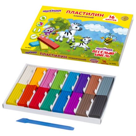 Пластилин классический ЮНЛАНДИЯ "ВЕСЁЛЫЙ ШМЕЛЬ", 16 цветов, 240 г, СО СТЕКОМ, 104810 Пластилин классический ЮНЛАНДИЯ "ВЕСЁЛЫЙ ШМЕЛЬ", 16 цветов, 240 г, СО СТЕКОМ, 104810
