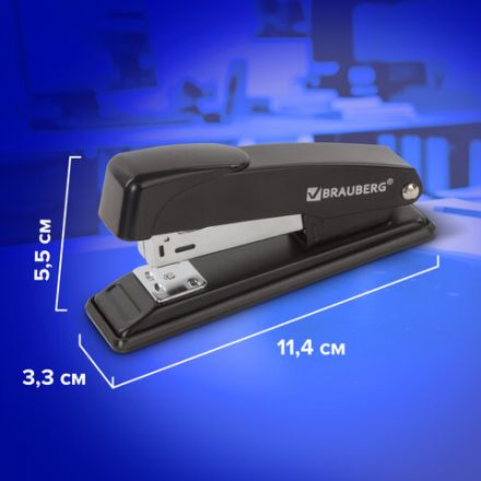 Степлер №24/6, 26/6 металлический BRAUBERG "Office", до 20 листов, черный, 228614