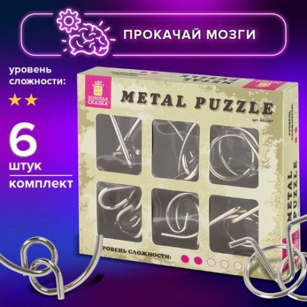 Головоломки металлические ЗОЛОТАЯ СКАЗКА (уровень сложности "НОВИЧОК"), набор 6 штук, 662087