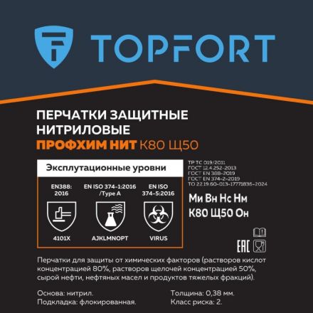 Перчатки КЩС нитриловые TopFort Профхим Нит К80 Щ50 цв.синий размер 11 Перчатки КЩС нитриловые TopFort Профхим Нит К80 Щ50 цв.синий размер 11