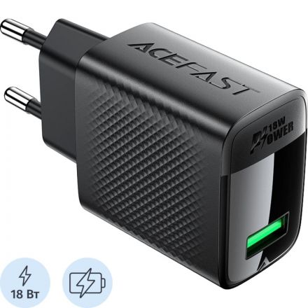 Зарядное устройство сетевое ACEFAST (AF-A90P3-BK)QC18W GaN USB-A с каб