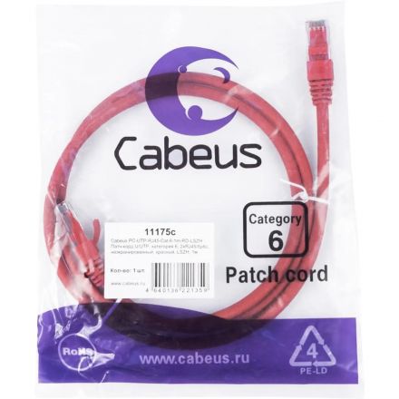 Патч-корд Cabeus PC-UTP-RJ45-Cat.6-1m-RD-LSZH U/UTP, кат6,2xRJ45/8p8c,красн