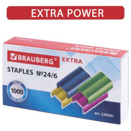Скобы для степлера цветные №24/6, 1000 штук, BRAUBERG "EXTRA", до 30 листов, 229301 Скобы для степлера цветные №24/6, 1000 штук, BRAUBERG "EXTRA", до 30 листов, 229301