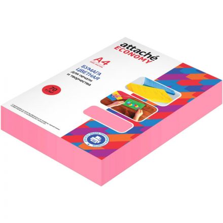 Бумага цветная Attache Economy (розовый пастель), 70г, А4, 500 л Бумага цветная Attache Economy (розовый пастель), 70г, А4, 500 л