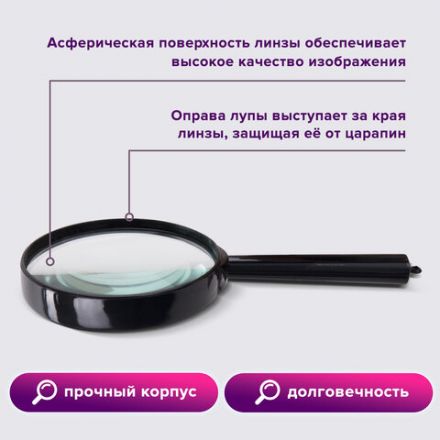 Лупа просмотровая BRAUBERG, диаметр 60 мм, увеличение 6, 451799 Лупа просмотровая BRAUBERG, диаметр 60 мм, увеличение 6, 451799