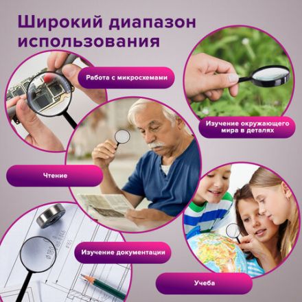 Лупа просмотровая BRAUBERG, диаметр 60 мм, увеличение 6, 451799 Лупа просмотровая BRAUBERG, диаметр 60 мм, увеличение 6, 451799