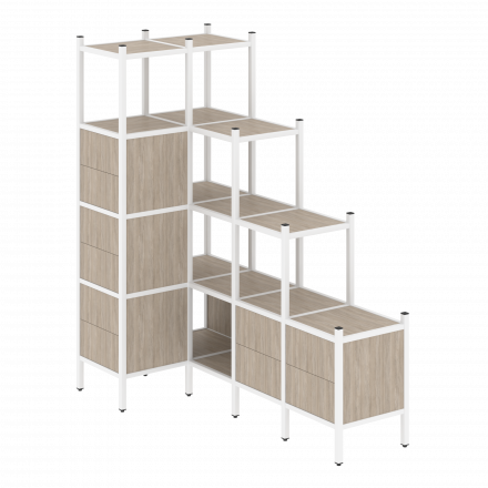 Loft Угловой внутренний стеллаж наборный VR.L-42 Дуб аттик/Белый металл 862*1694*1869