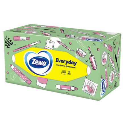 Салфетки косметические 2-слойные в картонном коробе, 250 штук, ZEWA Everyday, 8679 Салфетки косметические 2-слойные в картонном коробе, 250 штук, ZEWA Everyday, 8679