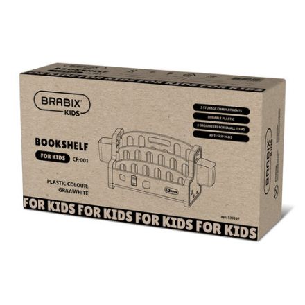 Полка для книг настольная с органайзерами BRABIX KIDS CR-001, пластик белый + серый, 533297 Полка для книг настольная с органайзерами BRABIX KIDS CR-001, пластик белый + серый, 533297