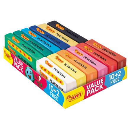 Пластилин растительный JOVI, 12 цветов ассорти, 50г, дисплей, картон Пластилин растительный JOVI, 12 цветов ассорти, 50г, дисплей, картон