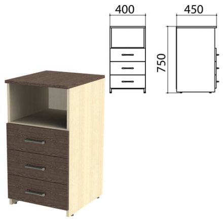 Тумба приставная "Канц", 400х450х750 мм, 3 ящика, полка, цвет дуб молочный/венге (КОМПЛЕКТ) Тумба приставная "Канц", 400х450х750 мм, 3 ящика, полка, цвет дуб молочный/венге (КОМПЛЕКТ)