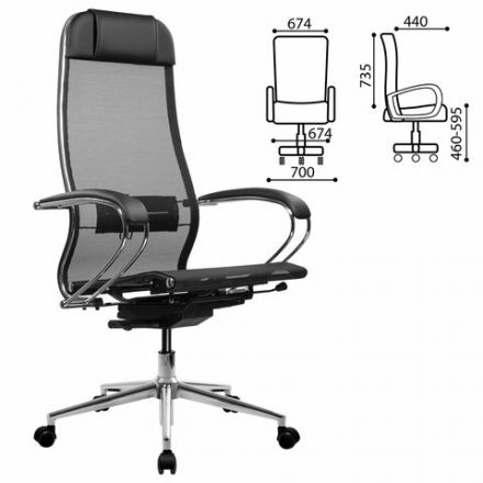 Кресло МЕТТА "ErgoLife" 10 B1-104K, хром, синхромеханизм, прочная сетка, черное Кресло МЕТТА "ErgoLife" 10 B1-104K, хром, синхромеханизм, прочная сетка, черное