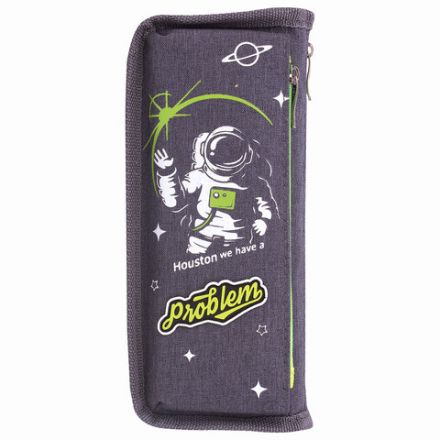 Пенал мягкий ЮНЛАНДИЯ, 2 отделения, полиэстер, "Cosmonaut", серый, 21х6х9 см, 270275