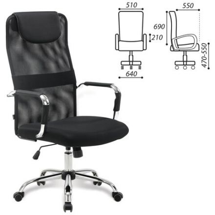 Кресло офисное BRABIX "Fit EX-514", с подголовником, хром, черное, 531949 Кресло офисное BRABIX "Fit EX-514", с подголовником, хром, черное, 531949