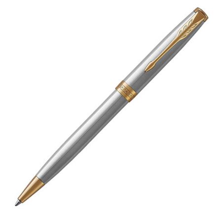 Ручка шариковая PARKER "Sonnet Core Stainless Steel GT", корпус серебро, позолота, черная, 1931507 Ручка шариковая PARKER "Sonnet Core Stainless Steel GT", корпус серебро, позолота, черная, 1931507