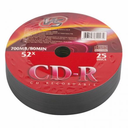 Диск CD-R VS, 700 Мб, 52x, Bulk (термоусадка без шпиля), КОМПЛЕКТ 25 шт., VSCDRSH2501 Диск CD-R VS, 700 Мб, 52x, Bulk (термоусадка без шпиля), КОМПЛЕКТ 25 шт., VSCDRSH2501
