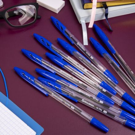 Ручки шариковые BRAUBERG "ULTRA", СИНИЕ, НАБОР 10 штук, корпус прозрачный, узел 1 мм, 143570 Ручки шариковые BRAUBERG "ULTRA", СИНИЕ, НАБОР 10 штук, корпус прозрачный, узел 1 мм, 143570