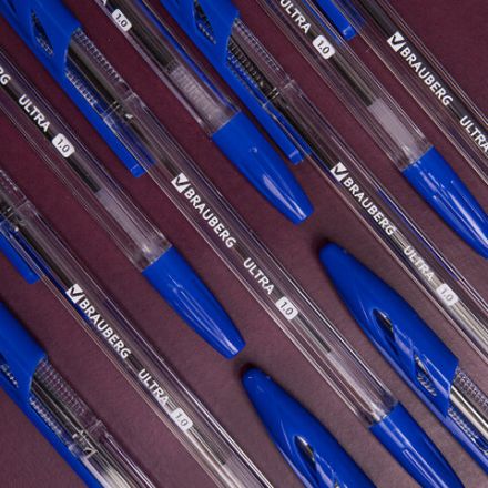 Ручки шариковые BRAUBERG "ULTRA", СИНИЕ, НАБОР 10 штук, корпус прозрачный, узел 1 мм, 143570 Ручки шариковые BRAUBERG "ULTRA", СИНИЕ, НАБОР 10 штук, корпус прозрачный, узел 1 мм, 143570