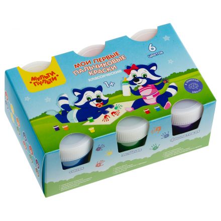 Краски пальчиковые классические Мульти-Пульти "Мои первые пальчиковые краски", 6 цветов, 210мл, для малышей, 1+, картон Краски пальчиковые классические Мульти-Пульти "Мои первые пальчиковые краски", 6 цветов, 210мл, для малышей, 1+, картон