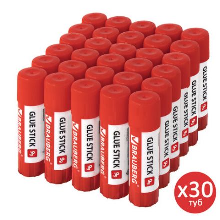 Клей-карандаш 9 г ВЫГОДНАЯ УПАКОВКА КОМПЛЕКТ 30 штук, BRAUBERG, 270484 Клей-карандаш 9 г ВЫГОДНАЯ УПАКОВКА КОМПЛЕКТ 30 штук, BRAUBERG, 270484