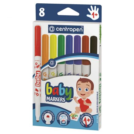 Фломастеры Centropen "Baby markers", 08цв., утолщенные, смываемые, картон, европодвес Фломастеры Centropen "Baby markers", 08цв., утолщенные, смываемые, картон, европодвес