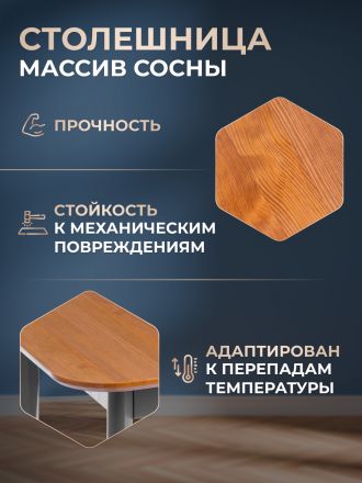Стол Соната Люкс/Sonata Lux, 120х75х75см массив сосны, антик /графит, 120х75х75см