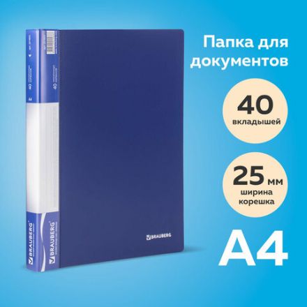 Папка 40 вкладышей BRAUBERG стандарт, синяя, 0,7 мм, 221603 Папка 40 вкладышей BRAUBERG стандарт, синяя, 0,7 мм, 221603