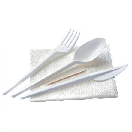 Комплект одноразовой посуды, №5(вилка, ложка ст, нож, салф., зуб.) 200шт/уп
