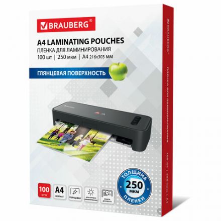 Пленки-заготовки для ламинирования А4, КОМПЛЕКТ 100 шт., 250 мкм, BRAUBERG, 530897 Пленки-заготовки для ламинирования А4, КОМПЛЕКТ 100 шт., 250 мкм, BRAUBERG, 530897