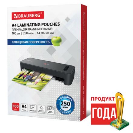 Пленки-заготовки для ламинирования А4, КОМПЛЕКТ 100 шт., 250 мкм, BRAUBERG, 530897 Пленки-заготовки для ламинирования А4, КОМПЛЕКТ 100 шт., 250 мкм, BRAUBERG, 530897