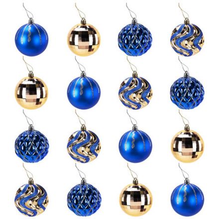 Шары елочные 16 шт., 8 см, "Blue&Gold", пластик, золото/синий, ЗОЛОТАЯ СКАЗКА, 592454 Шары елочные 16 шт., 8 см, "Blue&Gold", пластик, золото/синий, ЗОЛОТАЯ СКАЗКА, 592454
