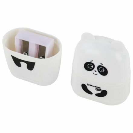 Точилка с ластиком 2 в 1 BRAUBERG KIDS "Панда", 2 отверстия, блистер, 271988