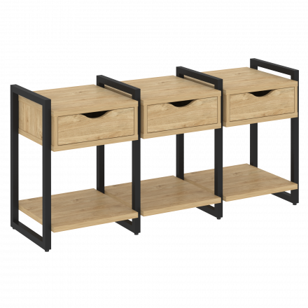 Loft Тумба на регулируемых опорах наборная. Вариант №4 VR.L-TN-4.O Тиквуд светлый/Чёрный металл 1440*460*719