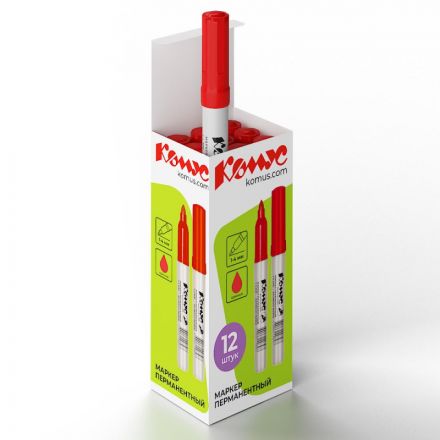 Маркер перманентный КОМУС PY2304 красный 1-4мм круглый наконечник Маркер перманентный КОМУС PY2304 красный 1-4мм круглый наконечник