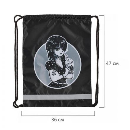 Мешок для обуви Аниме Готик черный без ручек, светоотр,36х47 Мешок для обуви Аниме Готик черный без ручек, светоотр,36х47