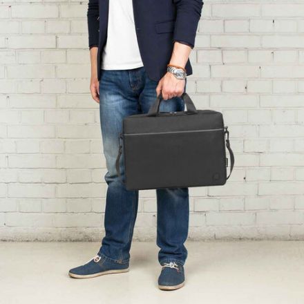 Сумка портфель BRAUBERG PRACTICAL с отделением для ноутбука 15,6", Grey line, черная, 29х40х7 см, 272604