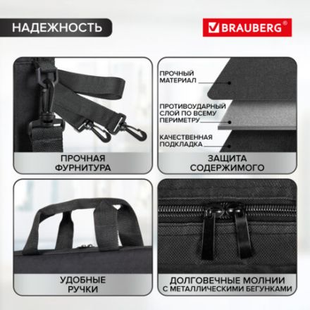 Сумка портфель BRAUBERG PRACTICAL с отделением для ноутбука 15,6", Grey line, черная, 29х40х7 см, 272604 Сумка портфель BRAUBERG PRACTICAL с отделением для ноутбука 15,6", Grey line, черная, 29х40х7 см, 272604