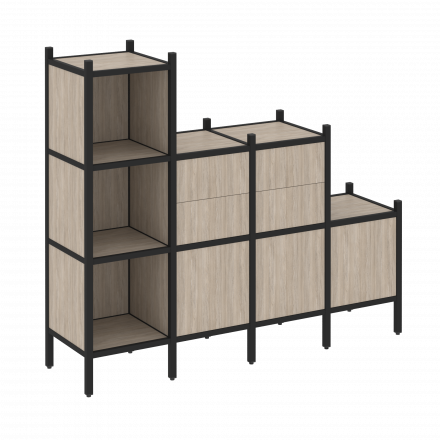 Loft Прямой стеллаж наборный VR.L-17 Дуб аттик/Чёрный металл 1278*446*1458 Loft Прямой стеллаж наборный VR.L-17 Дуб аттик/Чёрный металл 1278*446*1458
