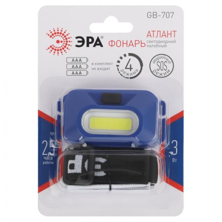Фонарь налобный ЭРА GB-707 Атлант 3 режима, 5 Вт, COB, 3хААА Б0052749 Фонарь налобный ЭРА GB-707 Атлант 3 режима, 5 Вт, COB, 3хААА Б0052749