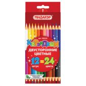 Карандаши двусторонние ПИФАГОР 12 штук, 24 цвета, шестигранные, грифель 3 мм, натуральное дерево, 180244 Карандаши двусторонние ПИФАГОР 12 штук, 24 цвета, шестигранные, грифель 3 мм, натуральное дерево, 180244