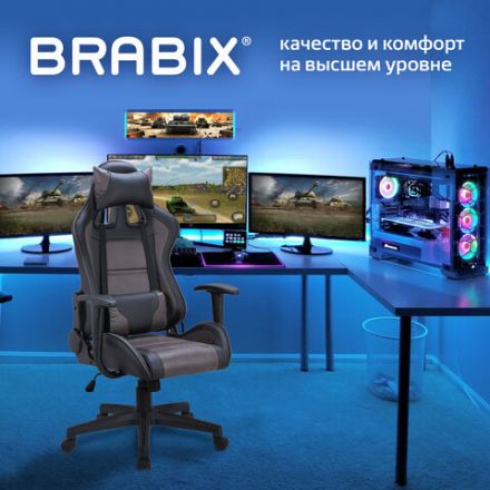 Кресло компьютерное BRABIX "GT Racer GM-100", две подушки, ткань, экокожа, черное/коричневое, 531819 Кресло компьютерное BRABIX "GT Racer GM-100", две подушки, ткань, экокожа, черное/коричневое, 531819