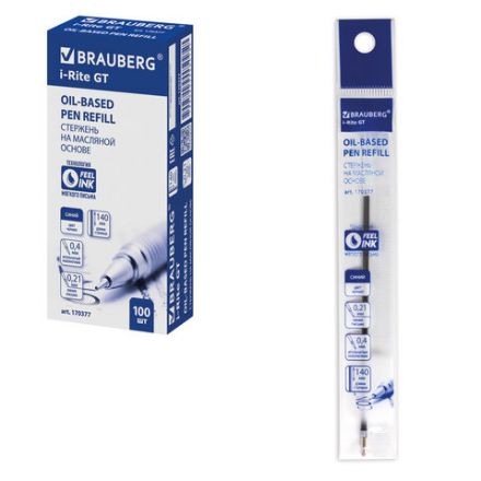 Стержень шариковый масляный BRAUBERG "i-Rite GT" 140 мм, СИНИЙ, игольчатый узел 0,4 мм, линия письма 0,21 мм, 170377 Стержень шариковый масляный BRAUBERG "i-Rite GT" 140 мм, СИНИЙ, игольчатый узел 0,4 мм, линия письма 0,21 мм, 170377