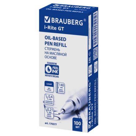 Стержень шариковый масляный BRAUBERG "i-Rite GT" 140 мм, СИНИЙ, игольчатый узел 0,4 мм, линия письма 0,21 мм, 170377 Стержень шариковый масляный BRAUBERG "i-Rite GT" 140 мм, СИНИЙ, игольчатый узел 0,4 мм, линия письма 0,21 мм, 170377