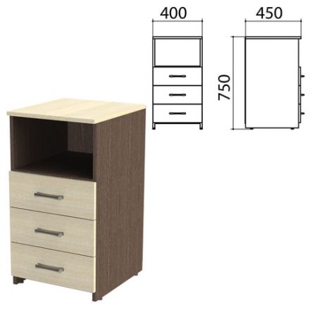 Тумба приставная "Канц", 400х450х750 мм, 3 ящика, полка, цвет венге/дуб молочный (КОМПЛЕКТ) Тумба приставная "Канц", 400х450х750 мм, 3 ящика, полка, цвет венге/дуб молочный (КОМПЛЕКТ)