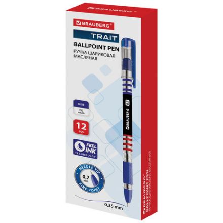 Ручка шариковая масляная с грипом BRAUBERG "Trait", СИНЯЯ, печать, узел 0,7 мм, линия письма 0,35 мм, 142697 Ручка шариковая масляная с грипом BRAUBERG "Trait", СИНЯЯ, печать, узел 0,7 мм, линия письма 0,35 мм, 142697